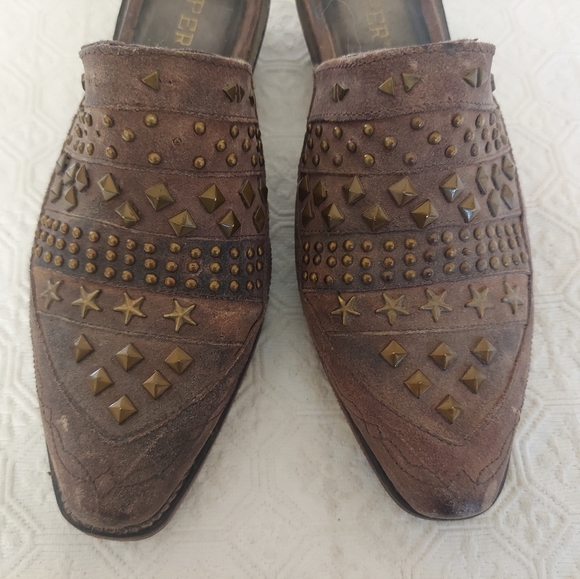 Women's brown studded Roper slip on leather mule size 6 - Picture 3 of 7